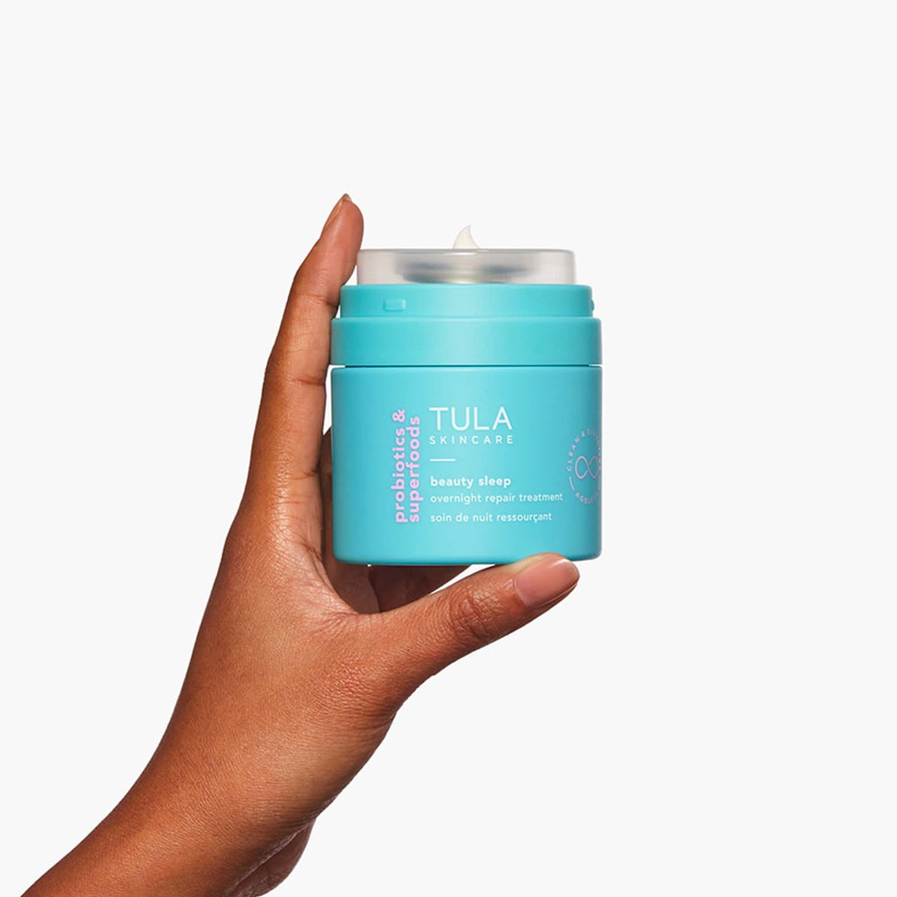 TULA probiotic extracts, AHAs, and vitamin C ingredients for brightening.
