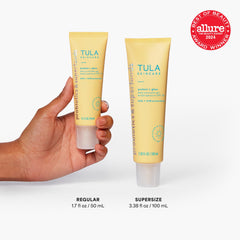 TULA Protect + Glow gel texture close-up showing smooth, lightweight application.