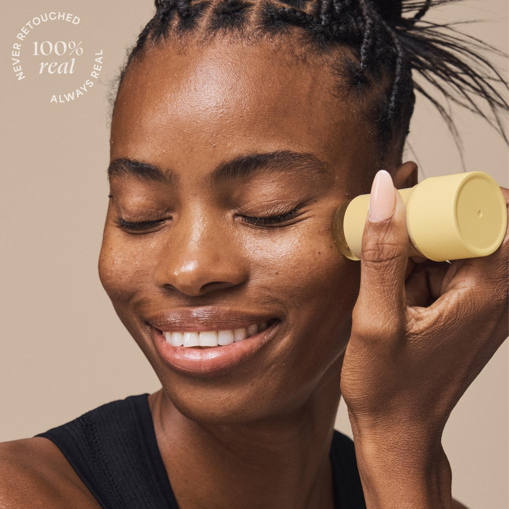 Compact TULA Protect + Glow stick fits in a purse for travel-ready sun defense.