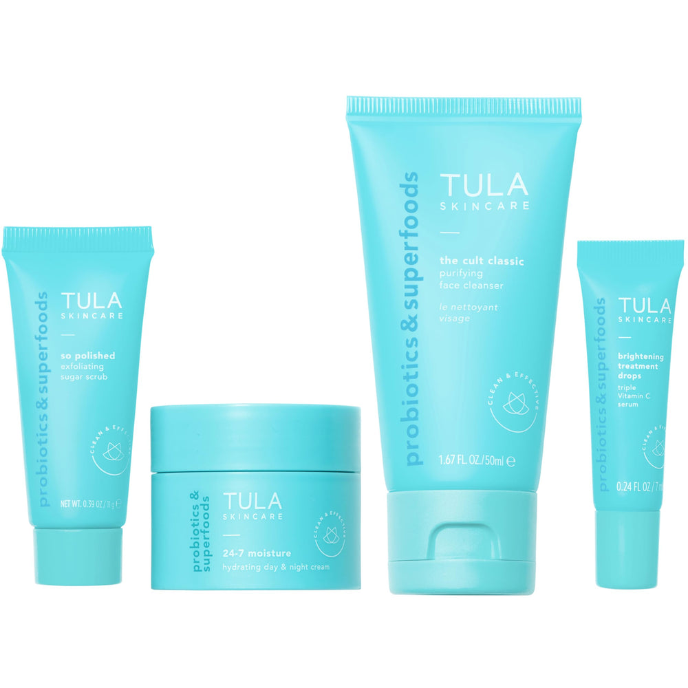 TULA Purifying Cleanser travel-size bottle ready for gym or trip, cleansing for balanced skin