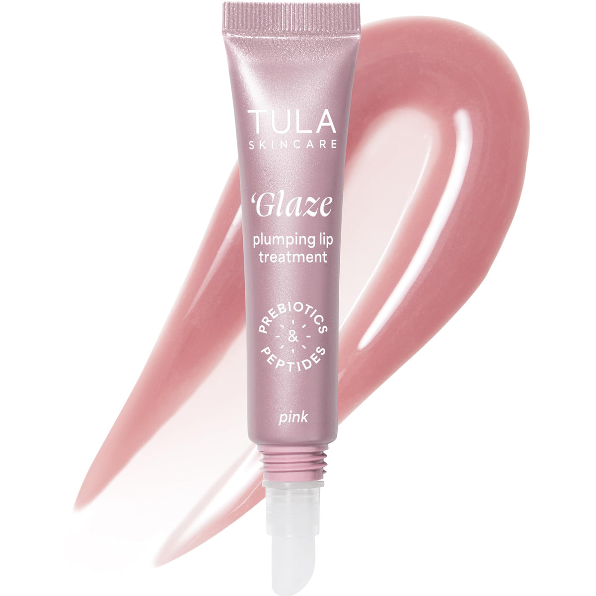 Bálsamo labial Rose Glow de TULA aplicado, hidrata duradera y brillo suave.