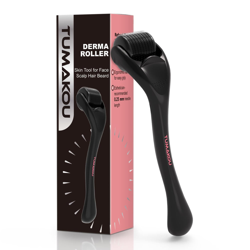 TUMAKOU Derma Roller for the face with frosted grip for comfortable daily use.