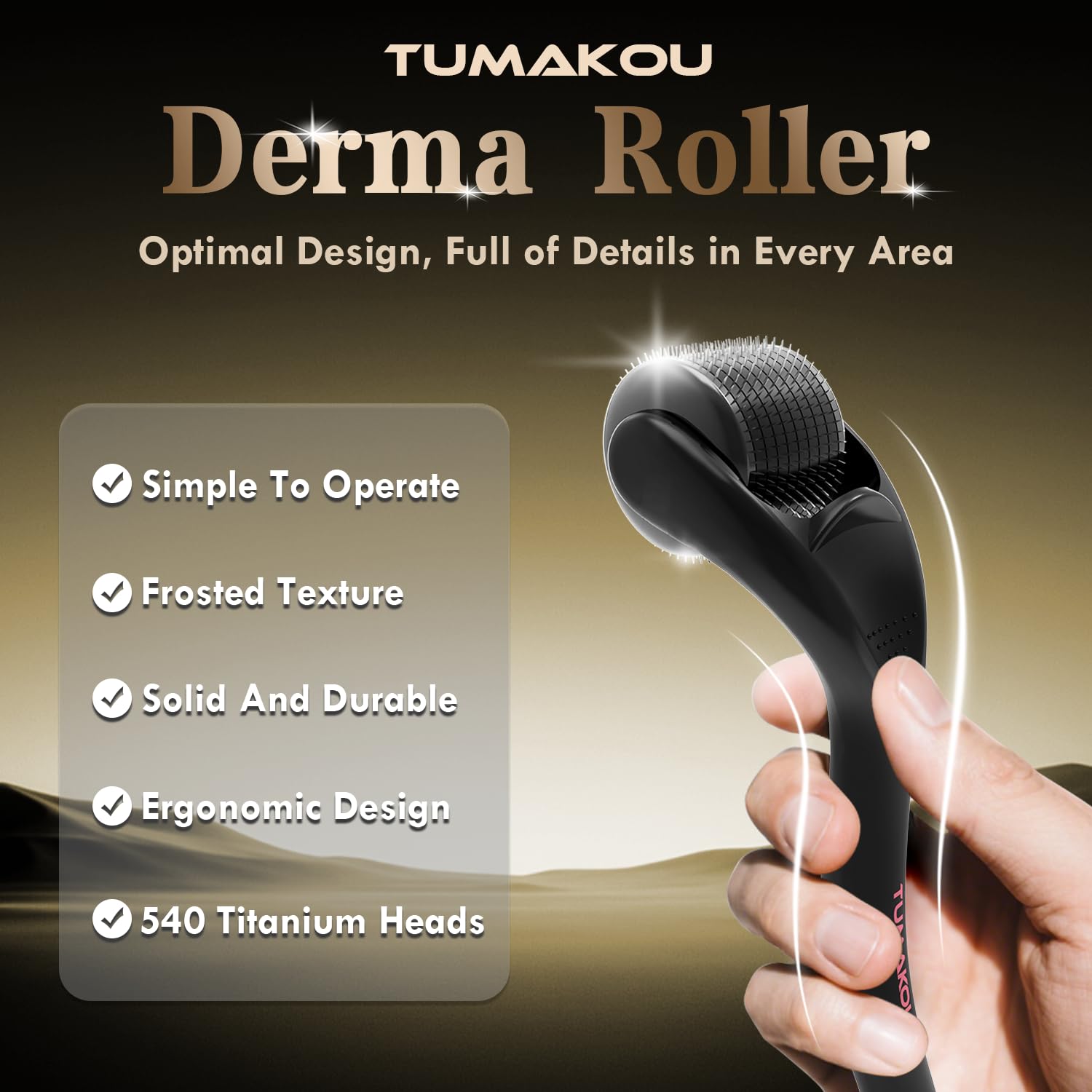 TUMAKOU Derma Roller for scalp with easy grip for precise treatment.