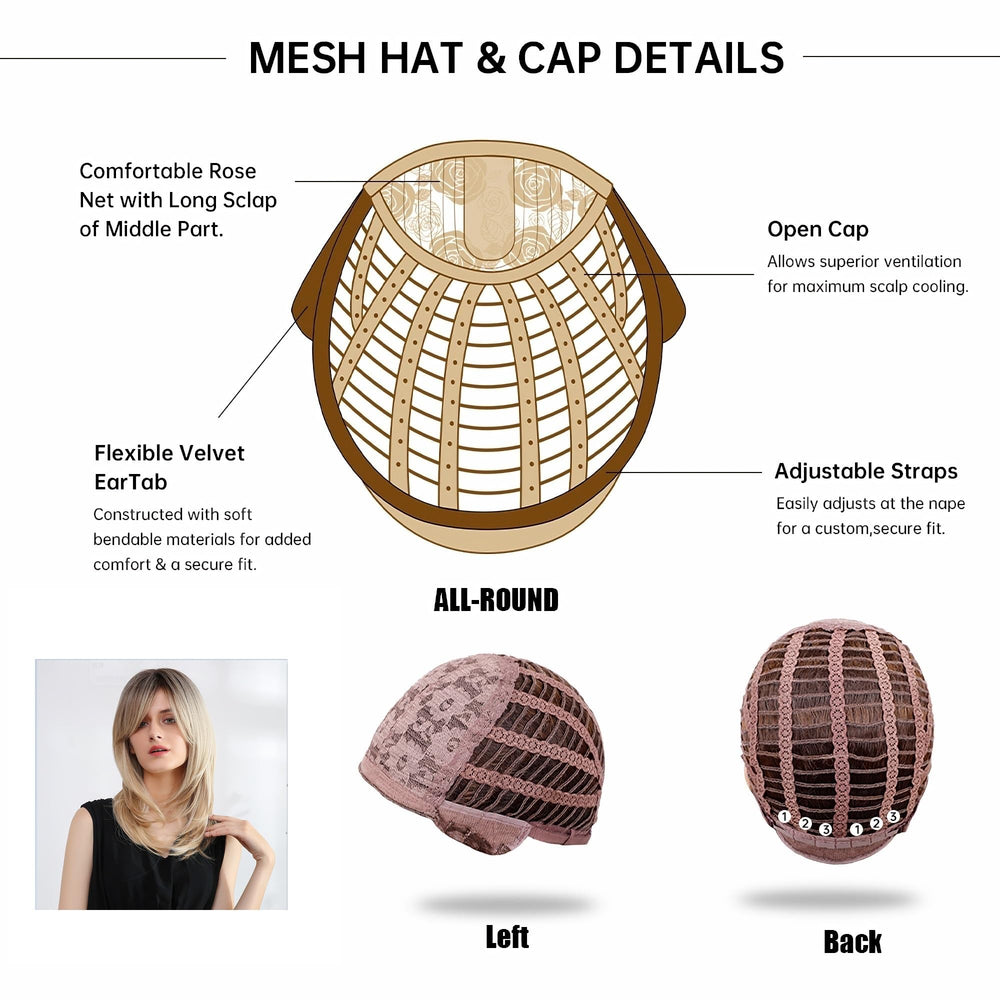 Tumhorn wig packaged with a stretchable nylon cap for easy wear.