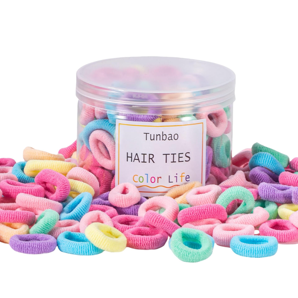 Gomas de pelo Tunbao para bebés, estuche de 100 piezas para peinados fáciles.
