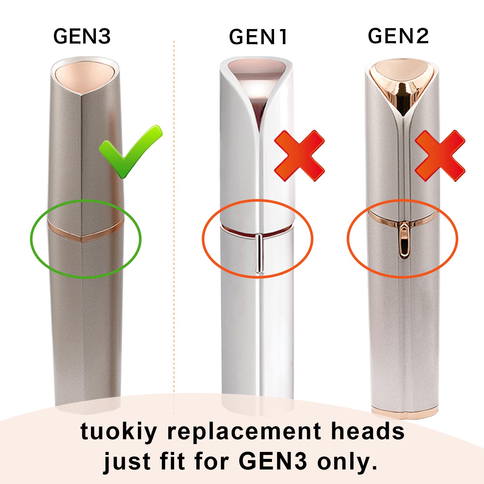 Tuokiy Gen 3 replacement head close-up blades contour facial curves for comfortable use.