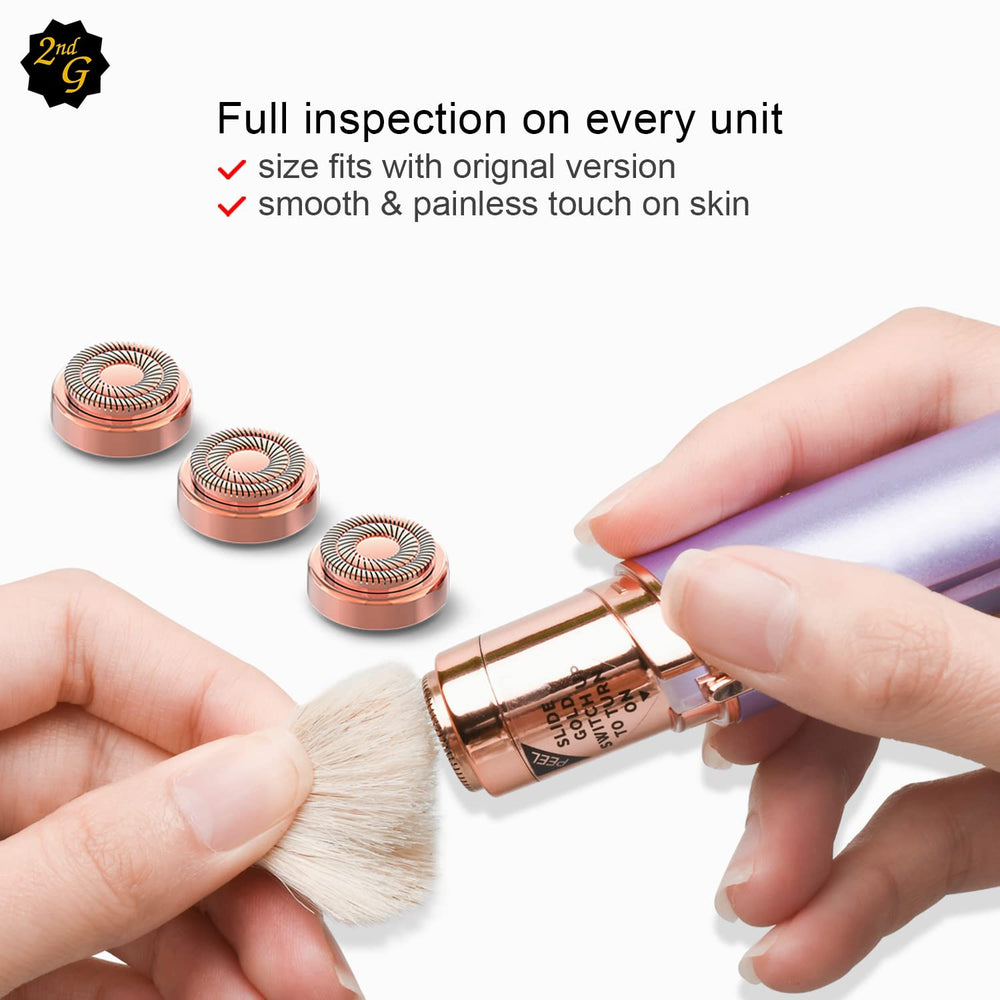 Tuokiy twist-on-off replacement head enables quick blade changes.