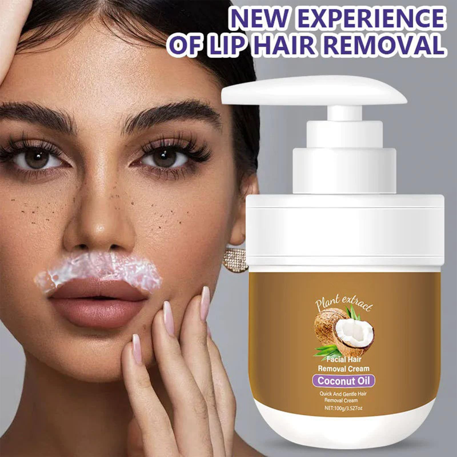 TUOSHITONG application on upper lip area demonstrates easy, safe hair removal.
