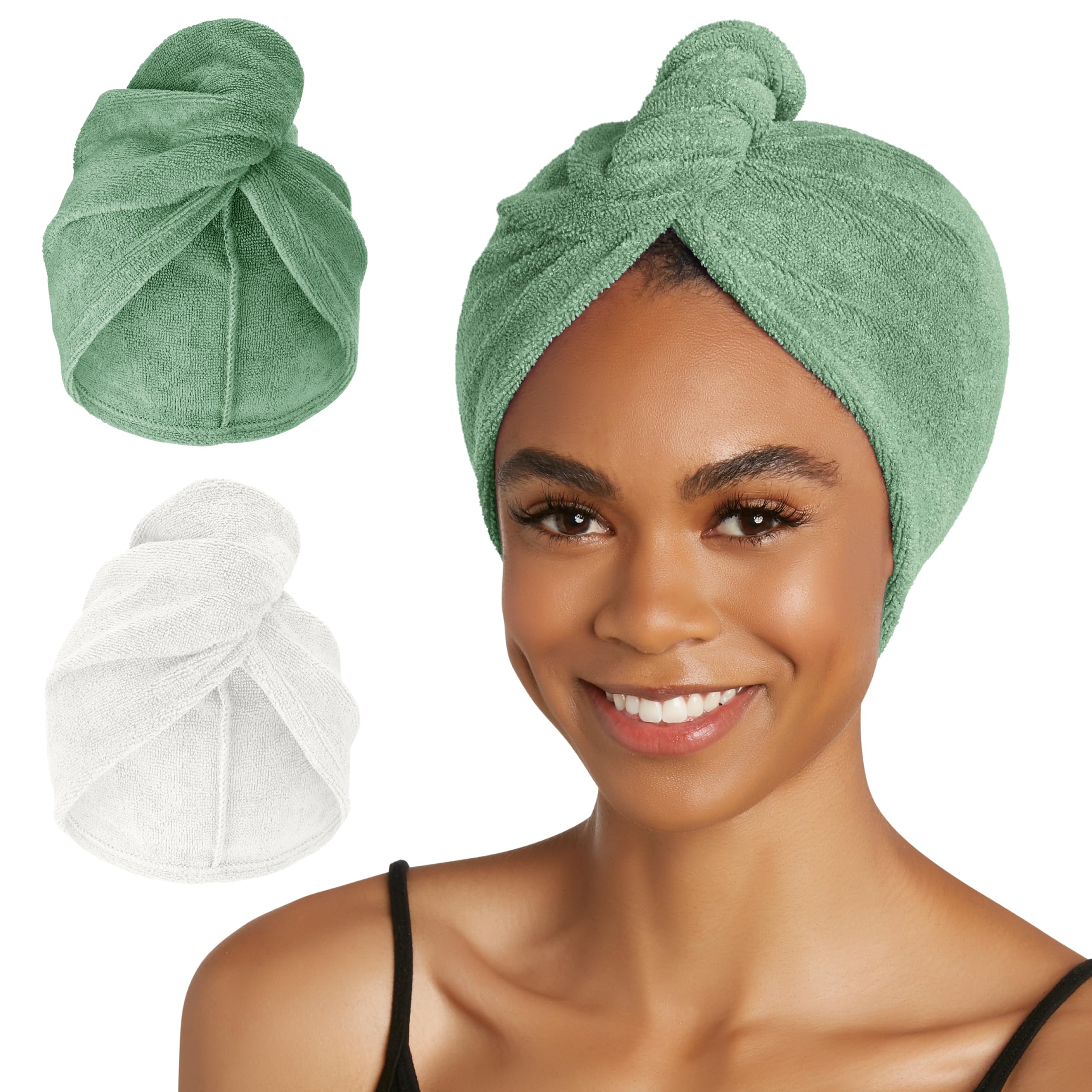 Turibe Twist dos-pack toalla microfibra para cabello, absorcion rapida y suave uso diario