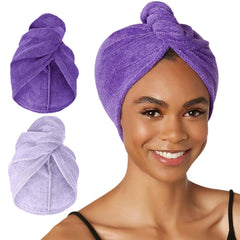 Turbie Twist: dos pack de toallas microfibra para cabello, secado rápido y cómodo.