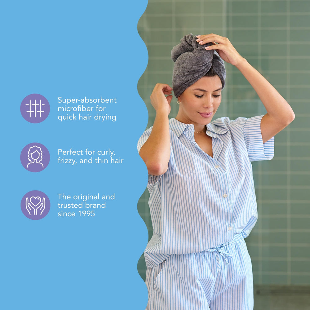 Turbie Twist anti-frizz fabric reduces friction and helps smooth strands