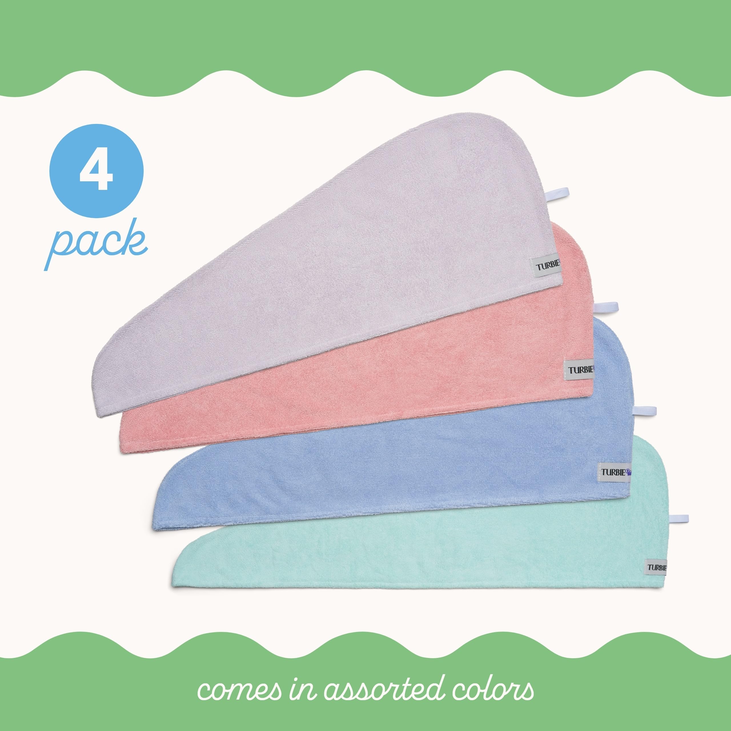 Turbie Twist microfiber hair towel in blue close-up, lightweight wrap with secure twist-loop.