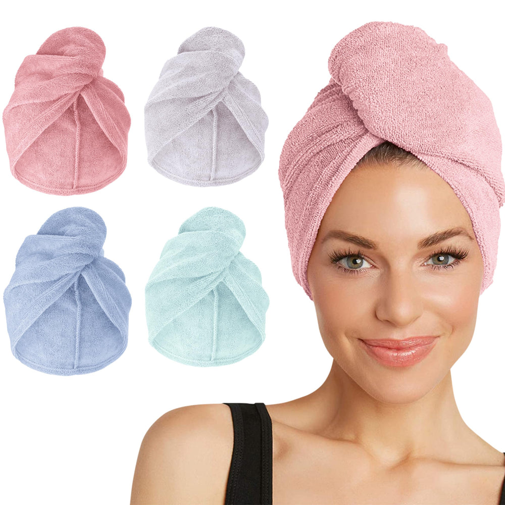 Turbie Twist microfiber hair towel in pink close-up, plush and absorbent for quick drying.