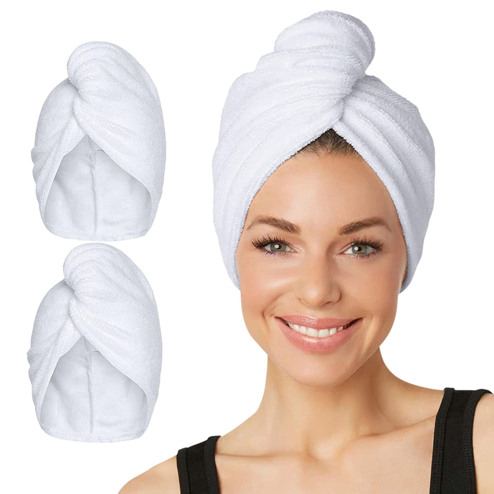 Turbie Twist: paquete de dos toallas de microfibra blancas para secado rápido del cabello