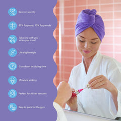 Turbie Twist: toalla microfibra absorbente para cabello, reduce tiempos de secado y manejarlo fácilmente.