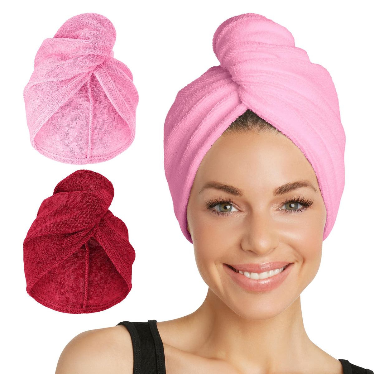 Turbie Twist 2-pack microfiber towel wrap for quick hair drying.