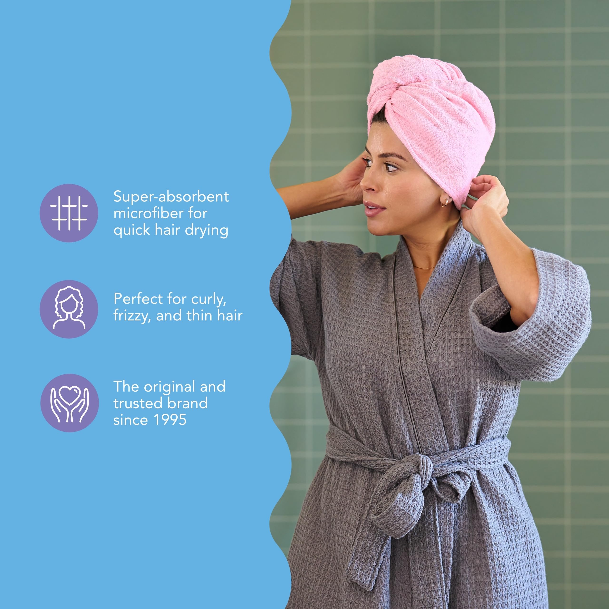 Turbie Twist works for straight, wavy, and curly hair types.