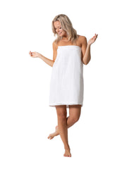 Turkish Linen Waffle Wrap white front view highlights lightweight, quick-drying comfort.
