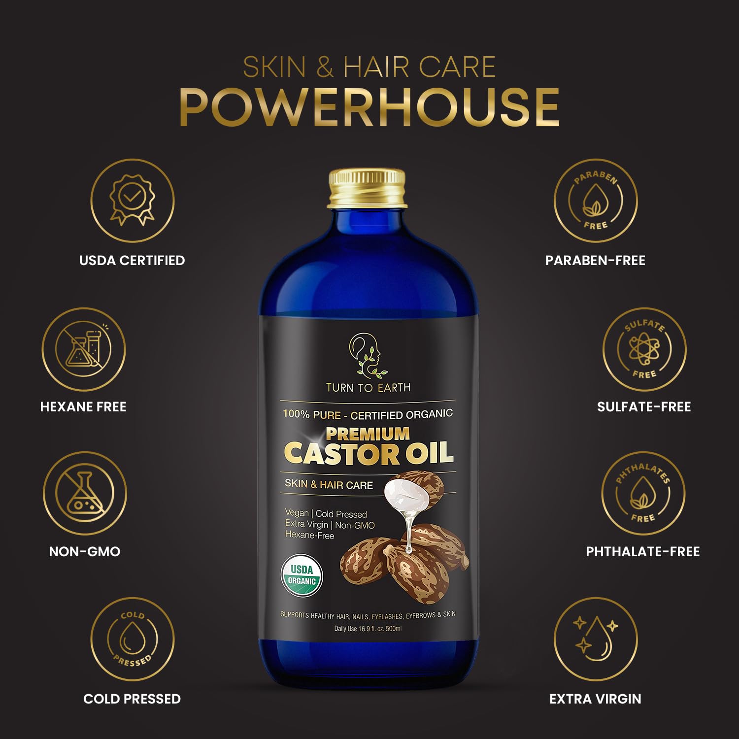 TURN TO EARTH Castor Oil pump-dispense for targeted application.