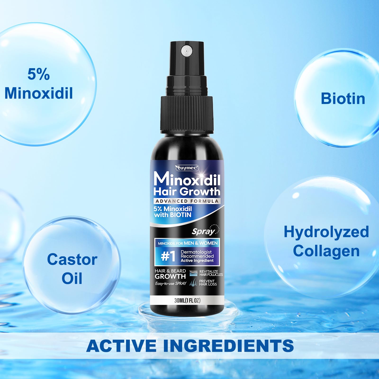 Tuymec Minoxidil 5% pulverizador facilita aplicación precisa en áreas afectadas