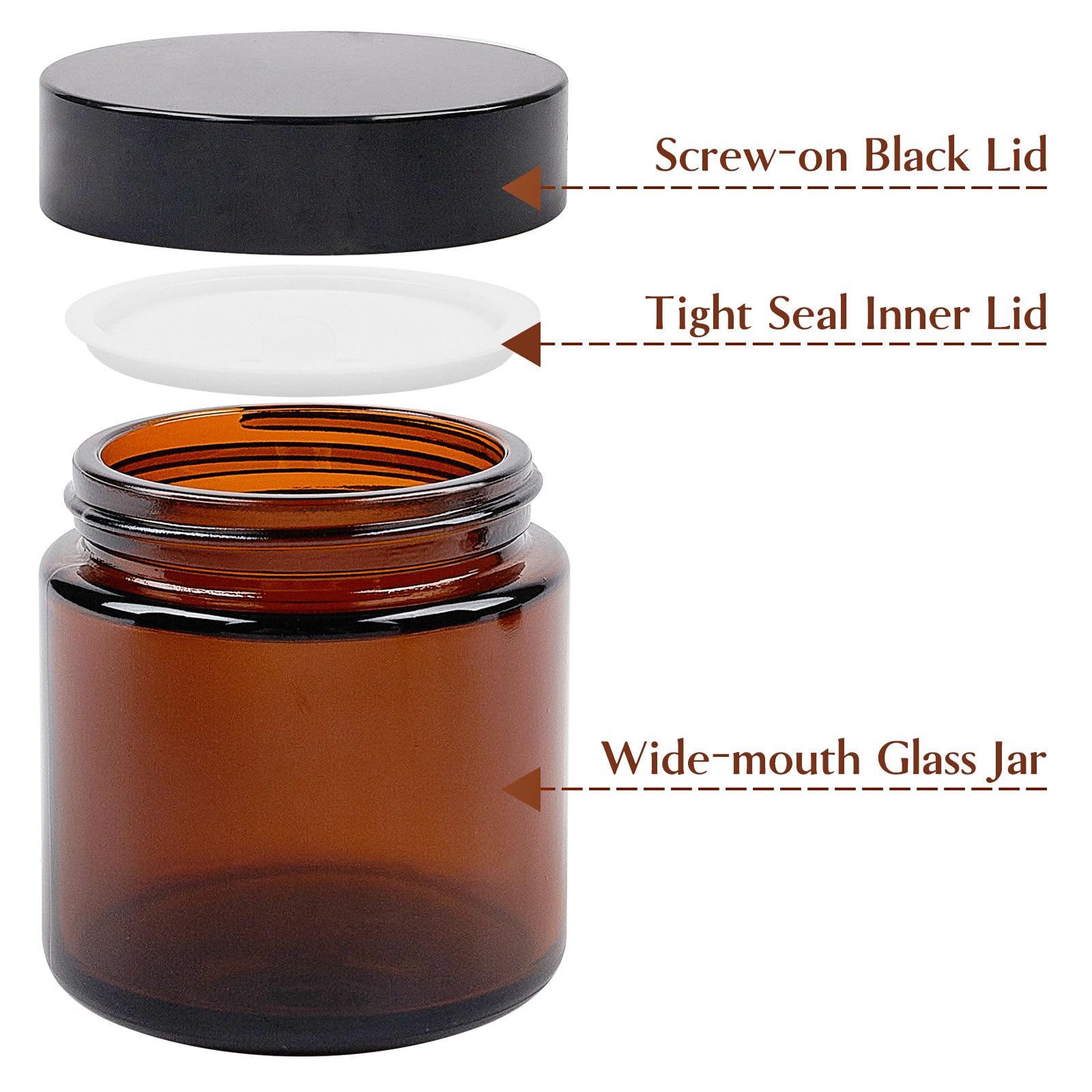 TUZAZO 4oz amber jar seal with inner lid and screw cap for freshness