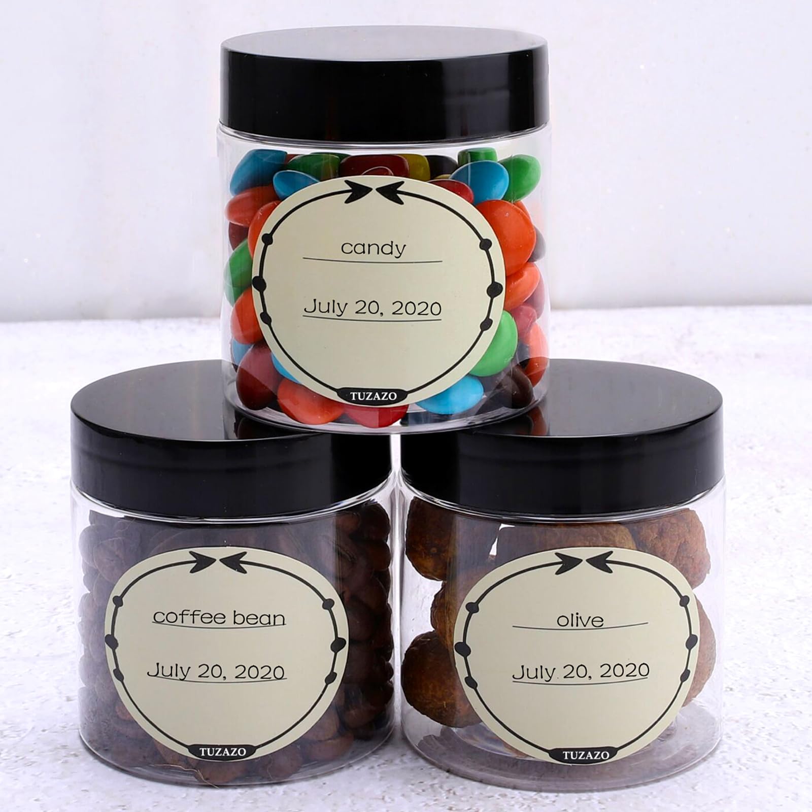 TUZAZO jars with personalized labels for quick content identification