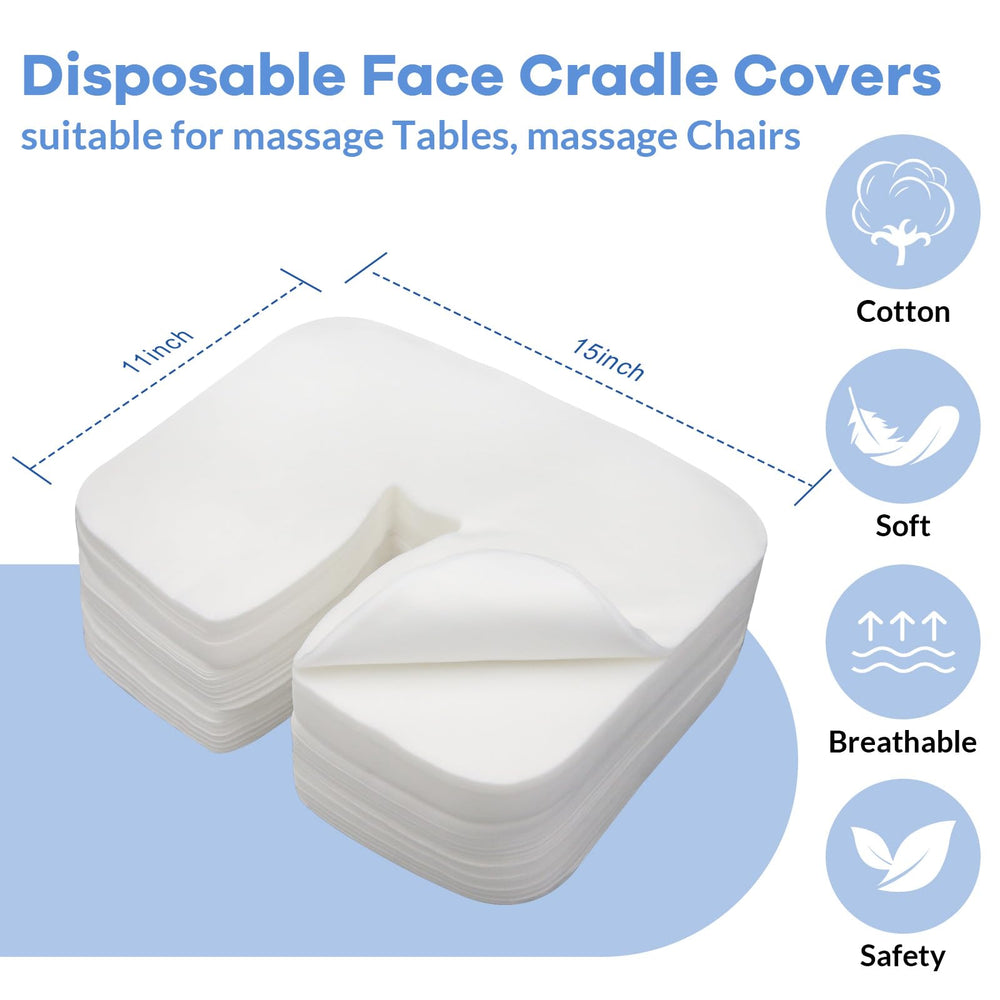 Tvvcalk soft-touch disposable face cradle covers for client comfort.