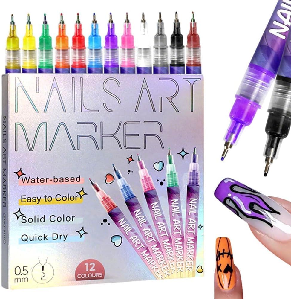 TWBBQ 12-color nail art pens set for vibrant gel nail designs.