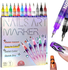 TWBBQ 12-color nail art pens set for vibrant gel nail designs.