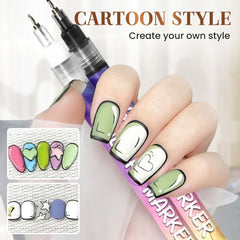 TWBBQ nail art pens showing gel nail compatibility for DIY designs.