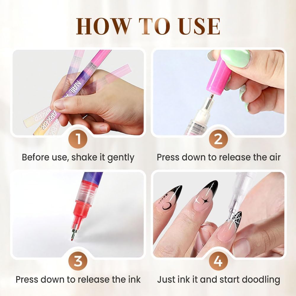 TWBBQ nail art marker tips close-up for precise line work.