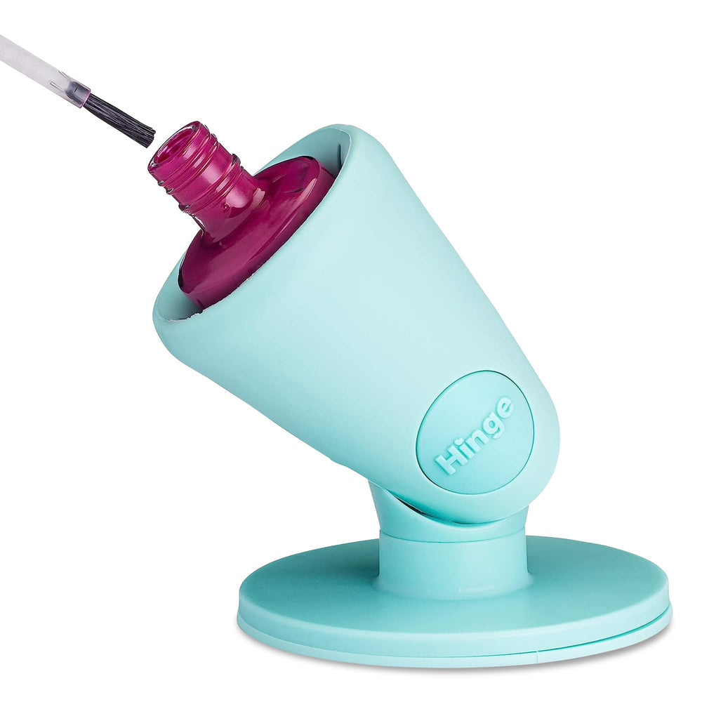 Tweexy Hinge angle view shows stable, untippable bottle support for steady nail art.
