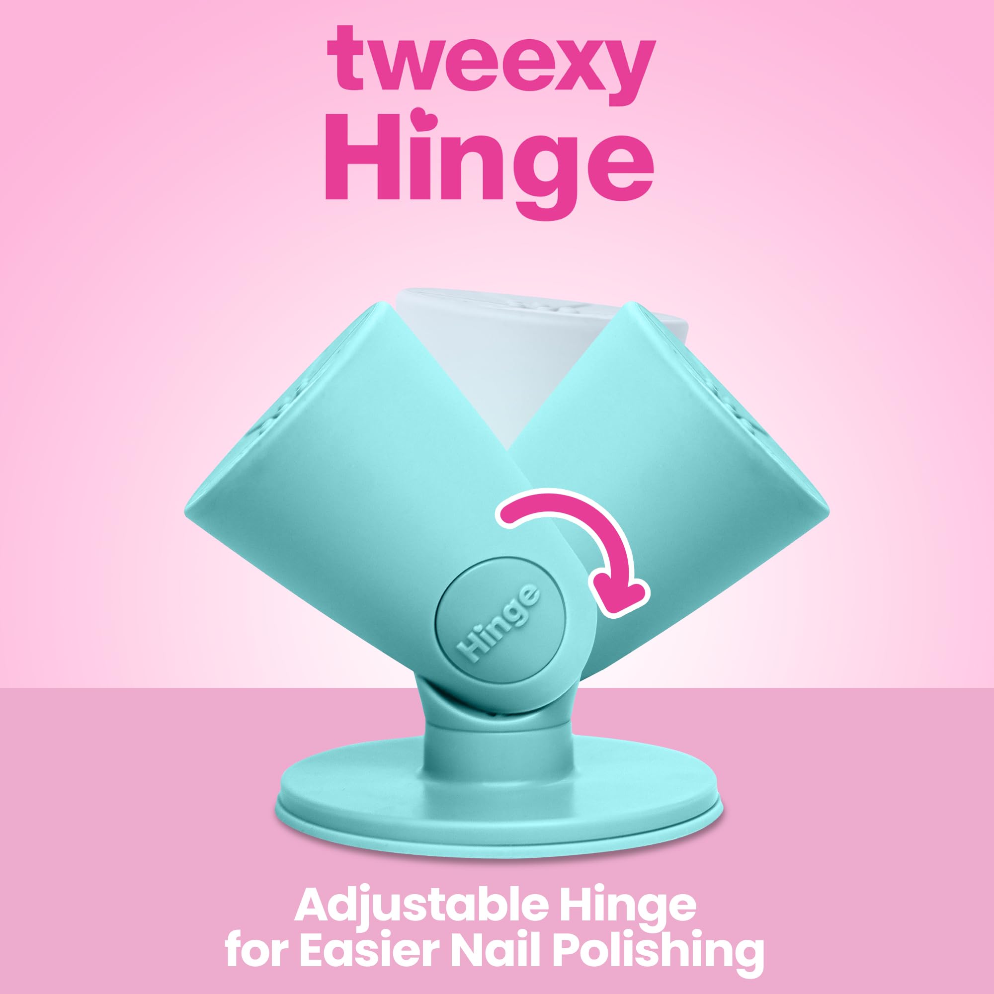 Tweexy Hinge anti-spill on desk demonstrates mess-free manicures with secure bottle grip.