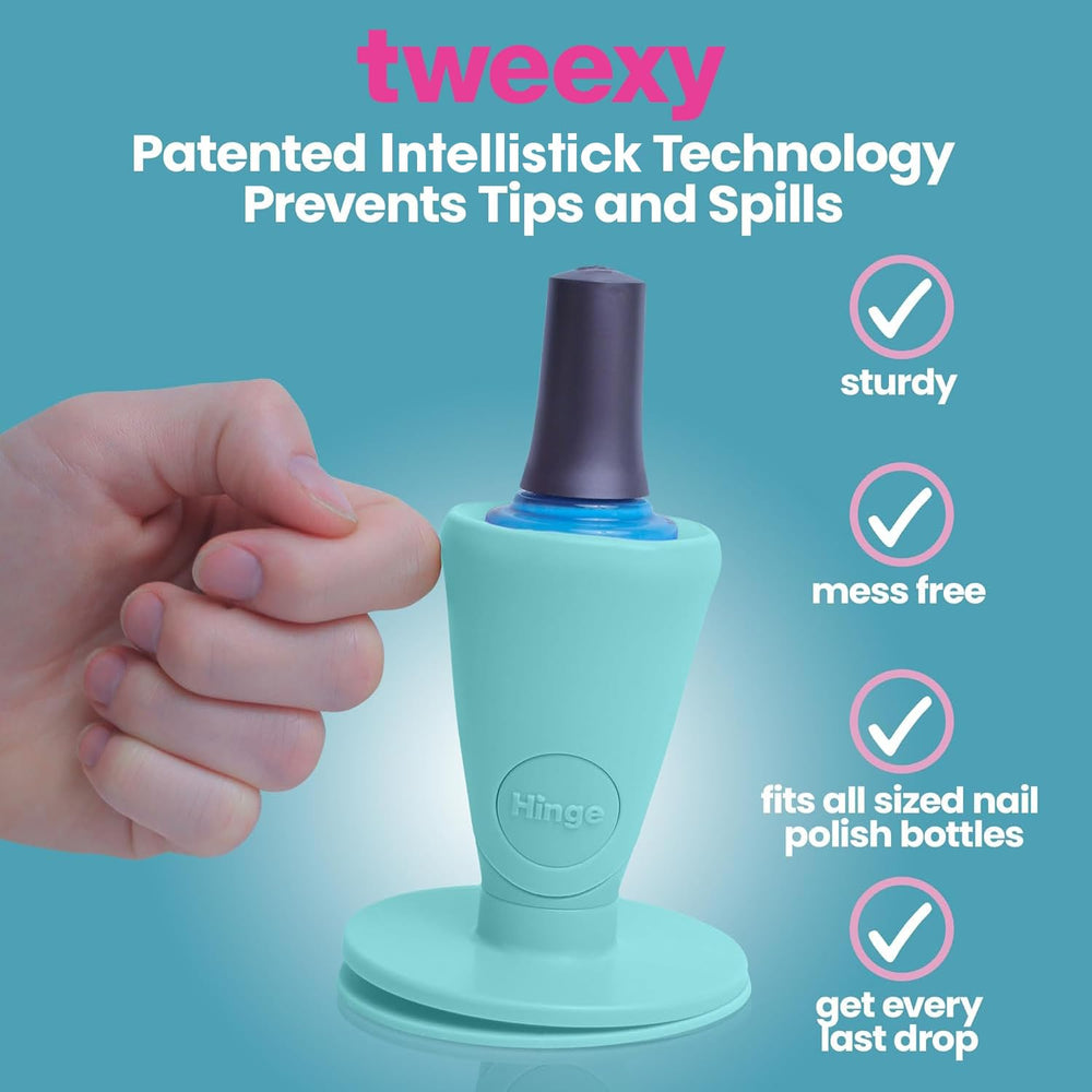 Tweexy Hinge IntelliStick airlock seals to surfaces for hands-free stability during polish.