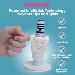 Tweexy Hinge tilted workstation enables precise nail art application.