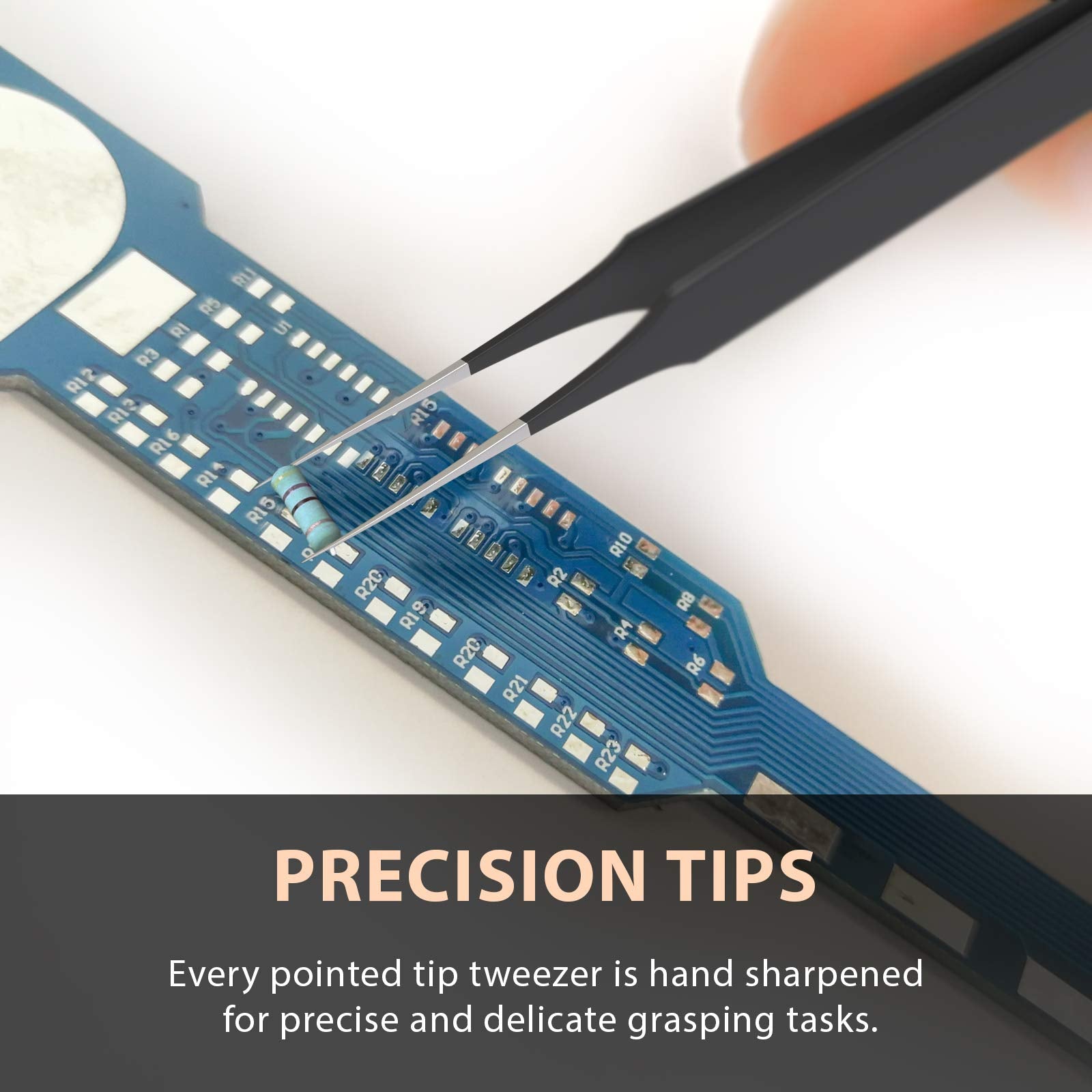 Tweezees hand-sharpened tips ensure consistently sharp handling.