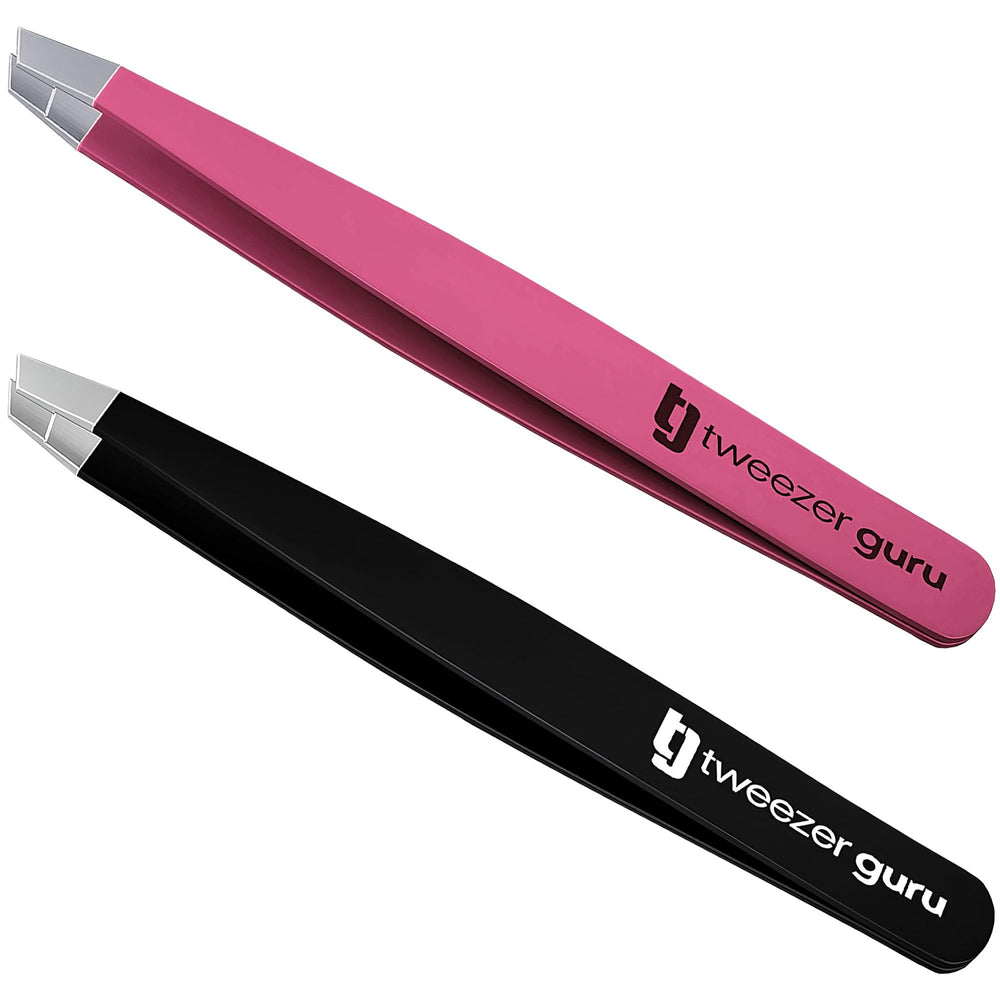 TWEEZER GURU 2-pack slant-tip tweezers close-up for precise, controlled tweezing.