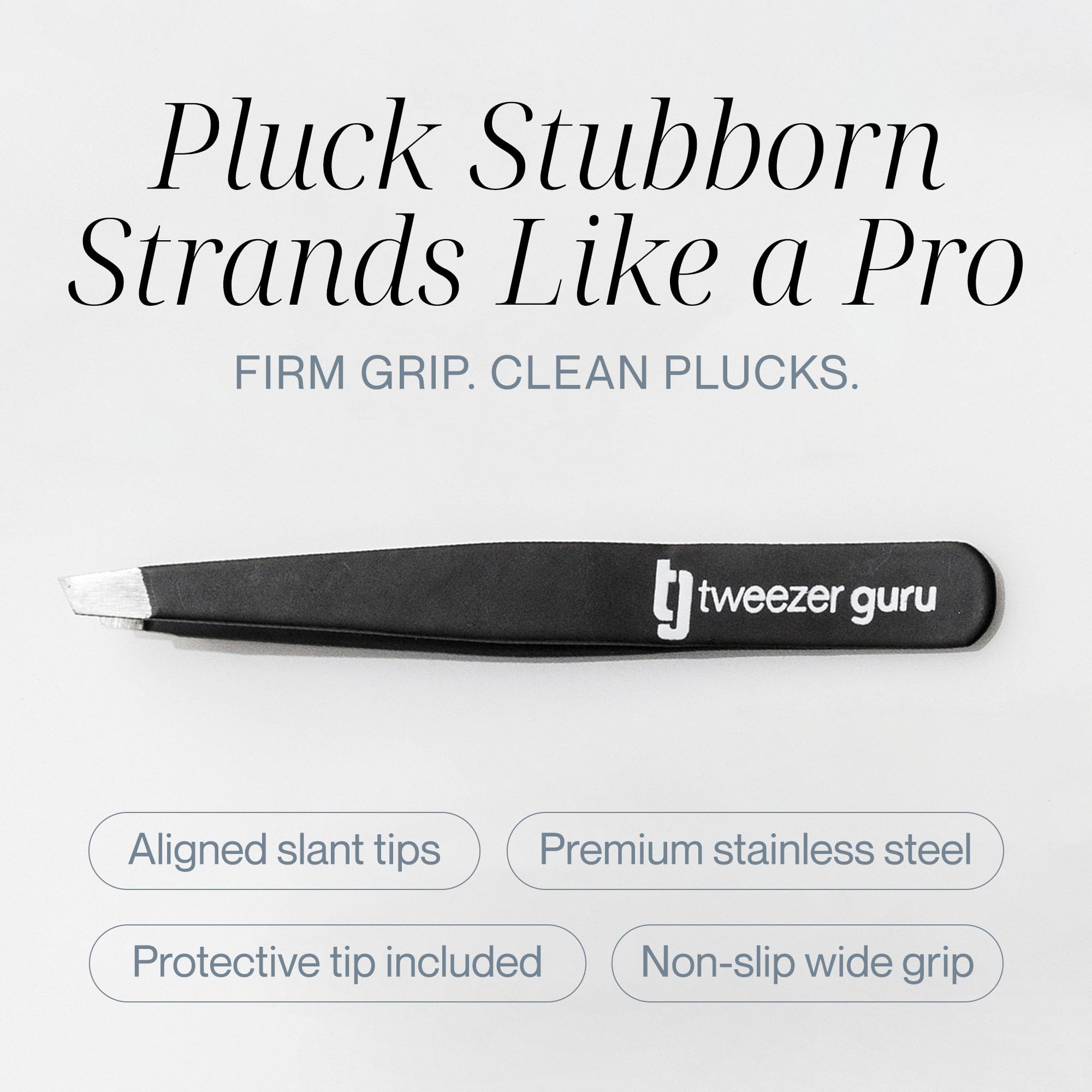 Tweezer Guru angled tip closeup enabling precise ingrown hair and blackhead access.