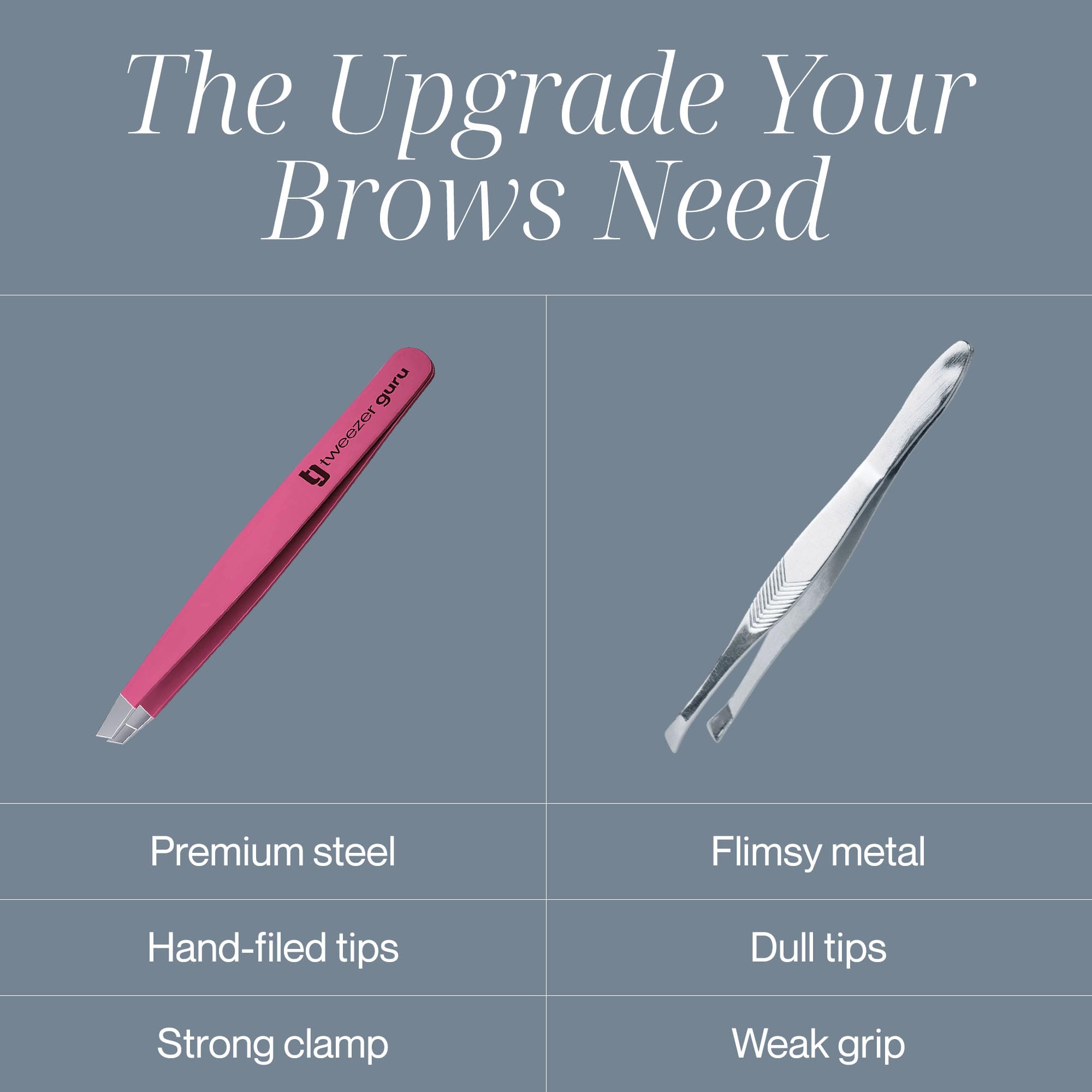 Tweezer Guru fine point angled forceps for delicate facial hairs in pink.