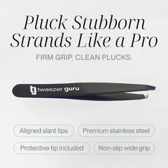 Tweezer Guru matte black finish closeup highlighting secure, slip-resistant grip