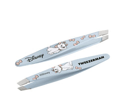 Tweezerman Aristocats mini slant tweezer closeup tips for precise hair removal.