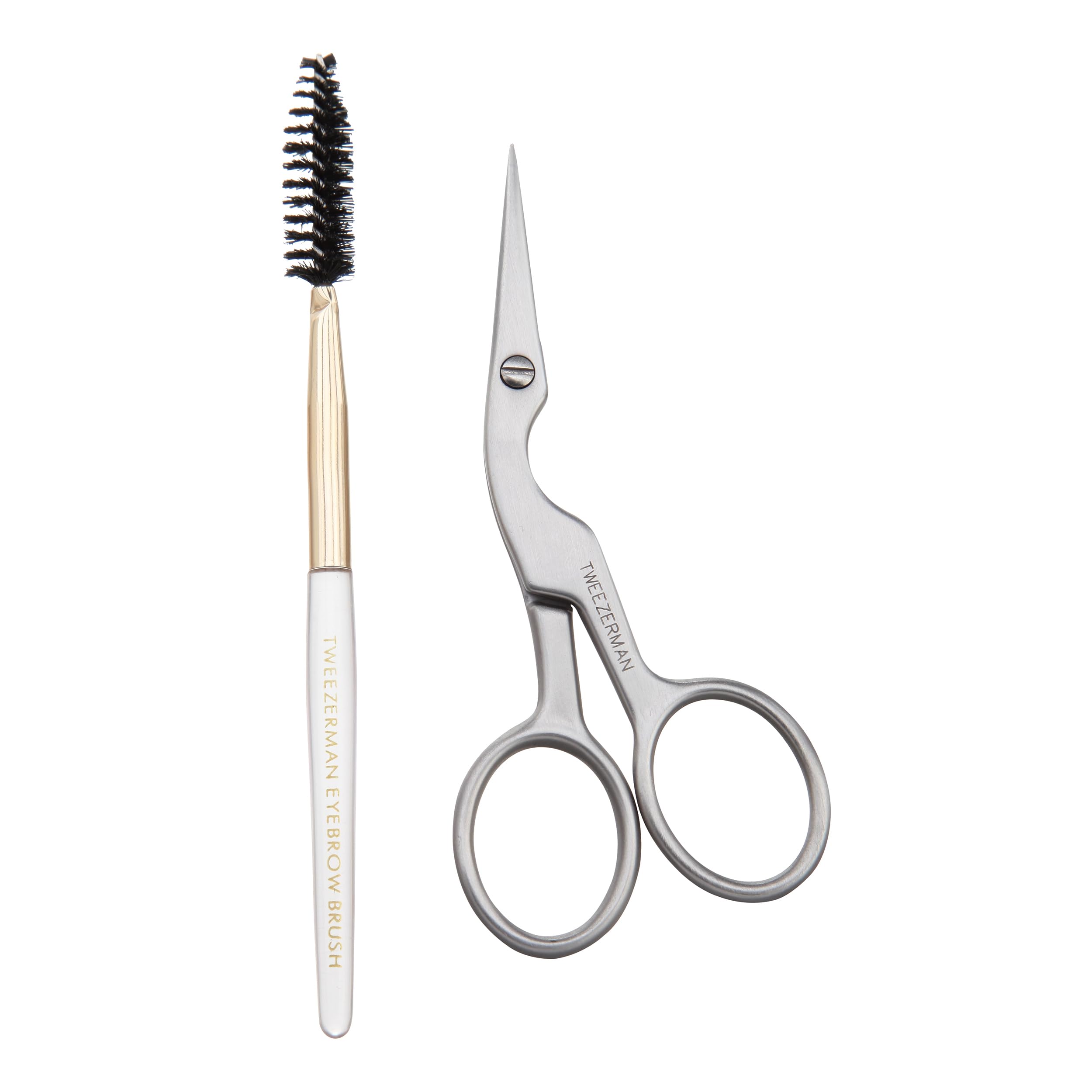 Tweezerman brow shaping scissors and brush in Italian stainless steel for precise brow trimming