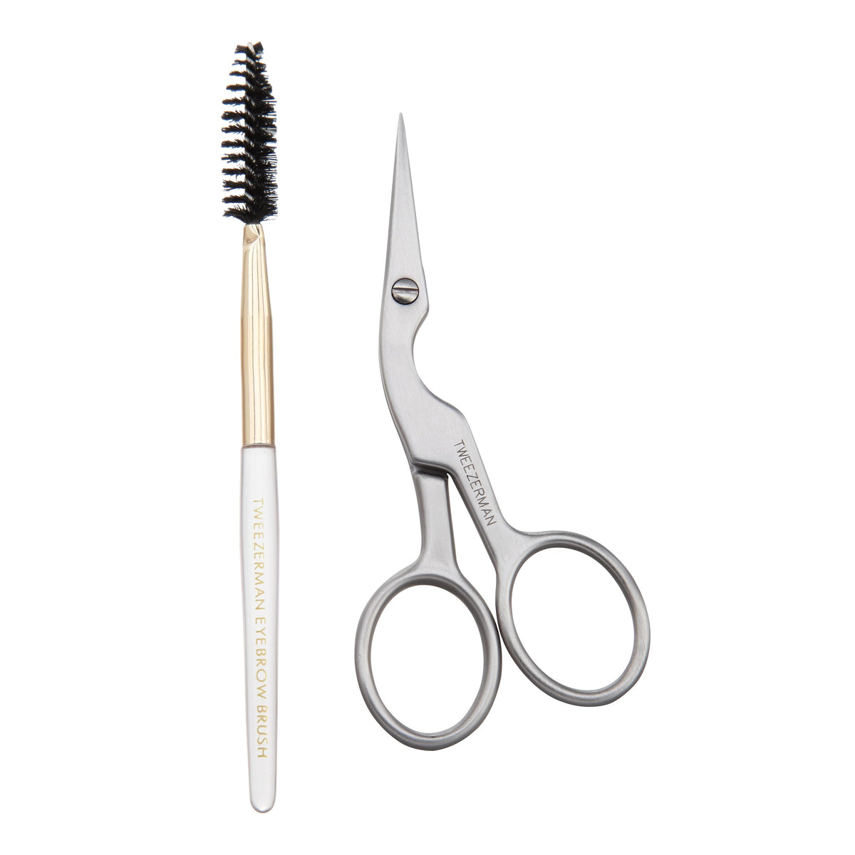 Tweezerman brow shaping scissors and brush in Italian stainless steel for precise brow trimming