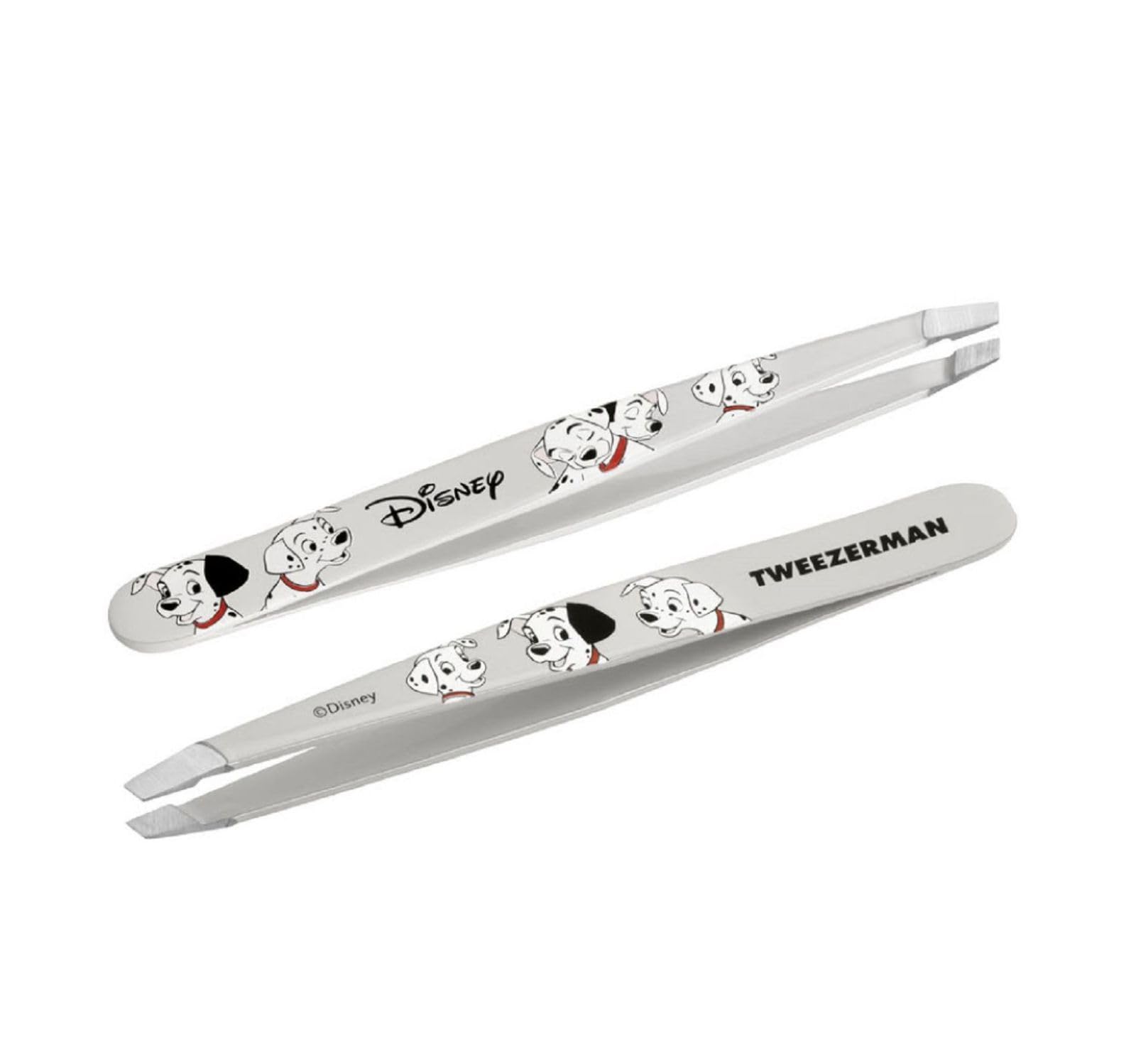 Tweezerman 101 Dalmatians slant tweezer front view for precise brow shaping.