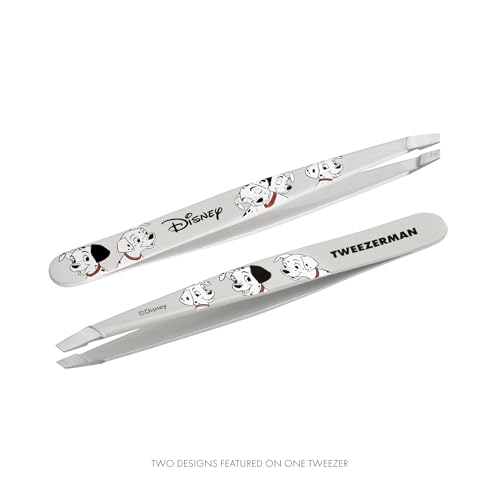 Tweezerman Disney 101 Dalmatians tips close-up for clean root hair removal.