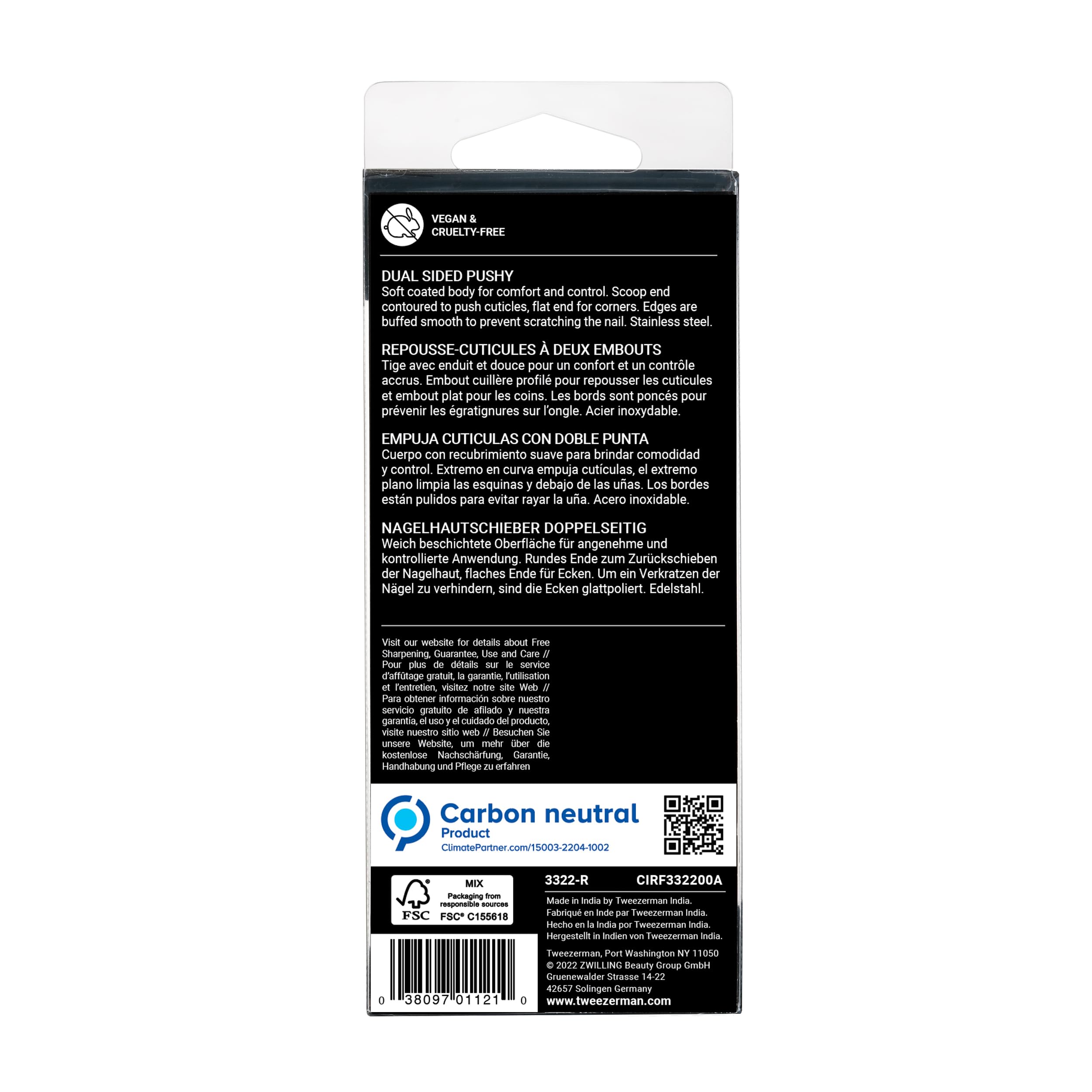 Tweezerman Pushy with soft touch body for secure grip.