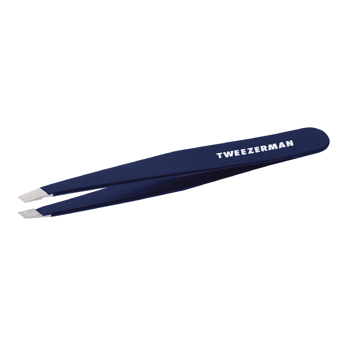 Tweezerman Evening Blue Slant Tweezer with precision tips for brow grooming