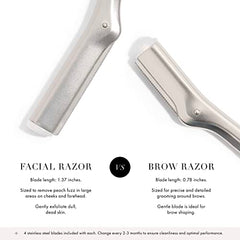 Tweezerman facial razor blade replacement included for ongoing grooming.