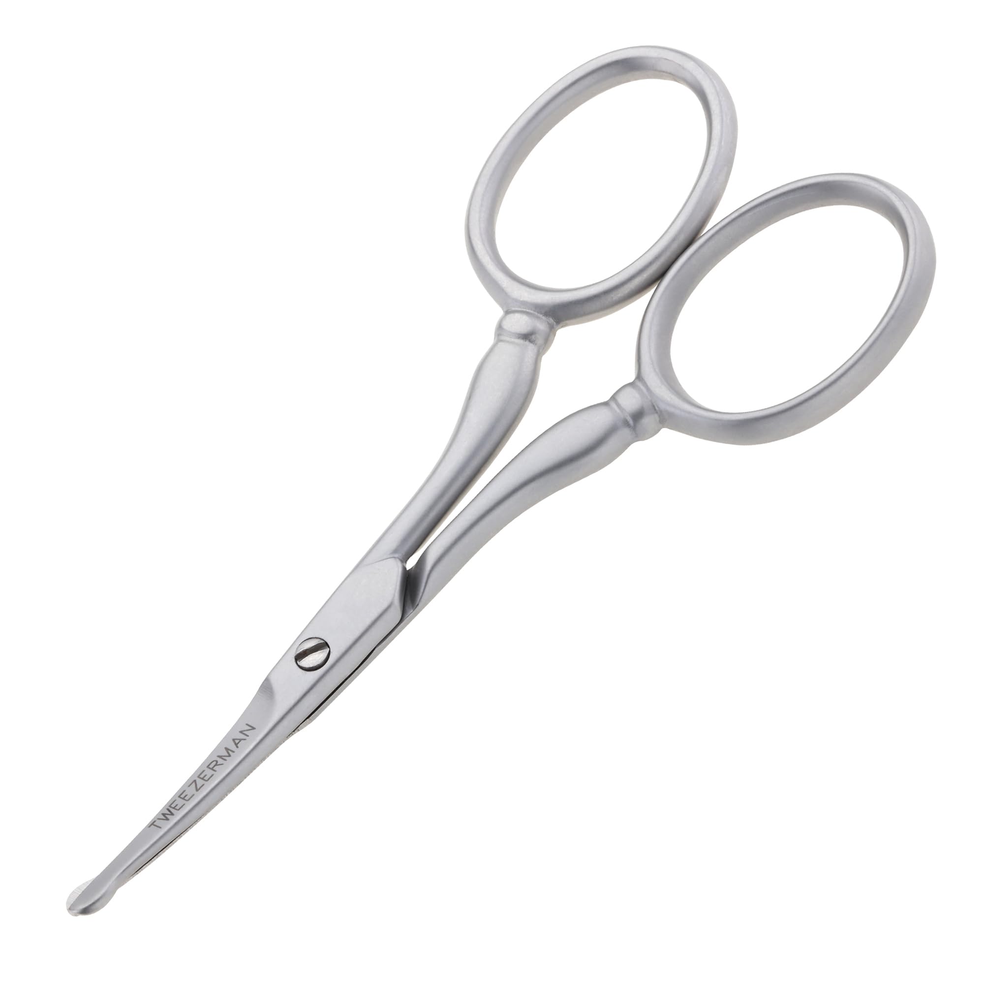Tweezerman G.E.A.R. facial hair scissors rounded tip for safe nose and ear trimming.