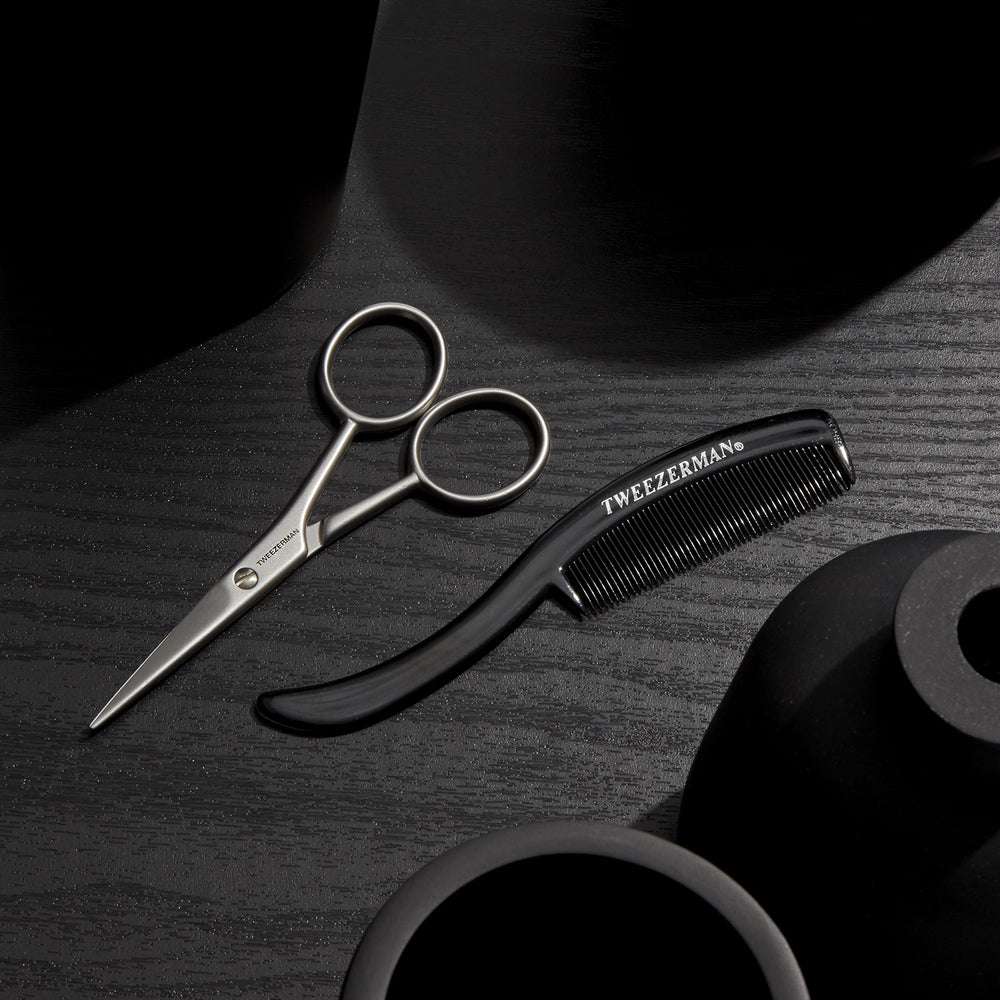 Tweezerman G.E.A.R. moustache care cleaning close-up shows easy sanitization